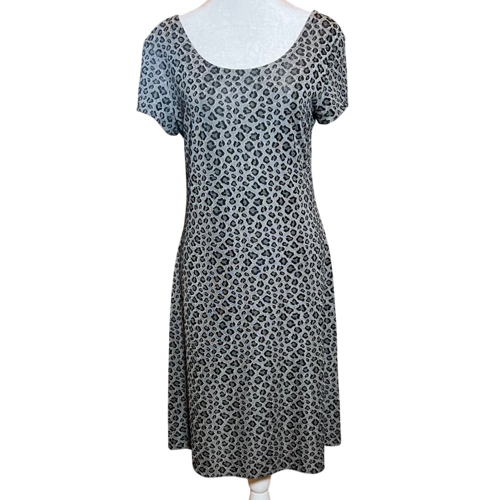 ❤️John Roberts Dress Women Size 12 Gray Black Leopard Print Midi Casual Stylish